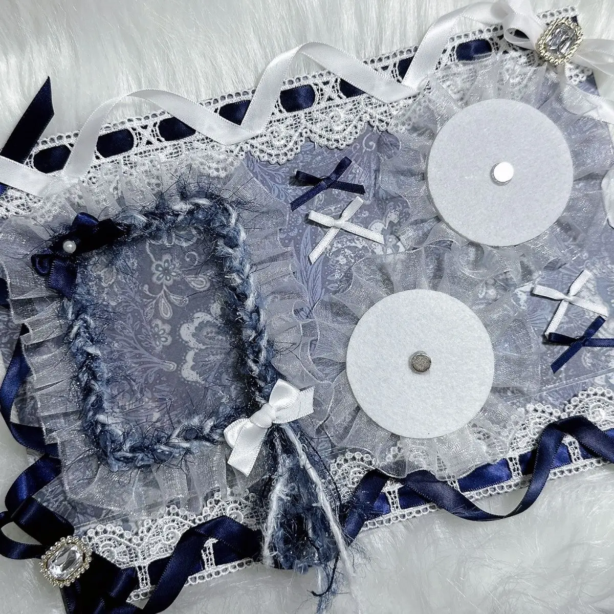 【Finished Product】Dark Blue Ribbon Ita Bag Board Snow Scene Wedding Merchandise Luxurious Ita Bag Pin Badge Decorative Panel