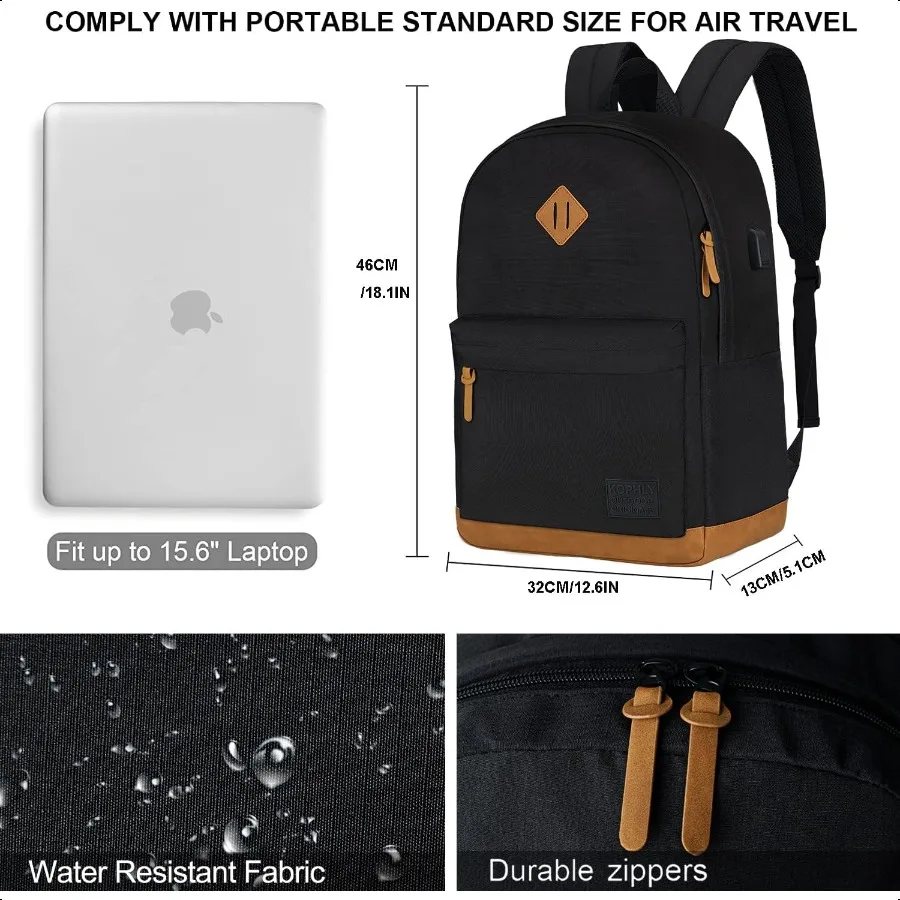 Mochila grande para laptop de viagem com porta de carregamento USB para homens e mulheres Mochila escolar clássica para meninos e meninas Bolsa de trabalho 18 polegadas