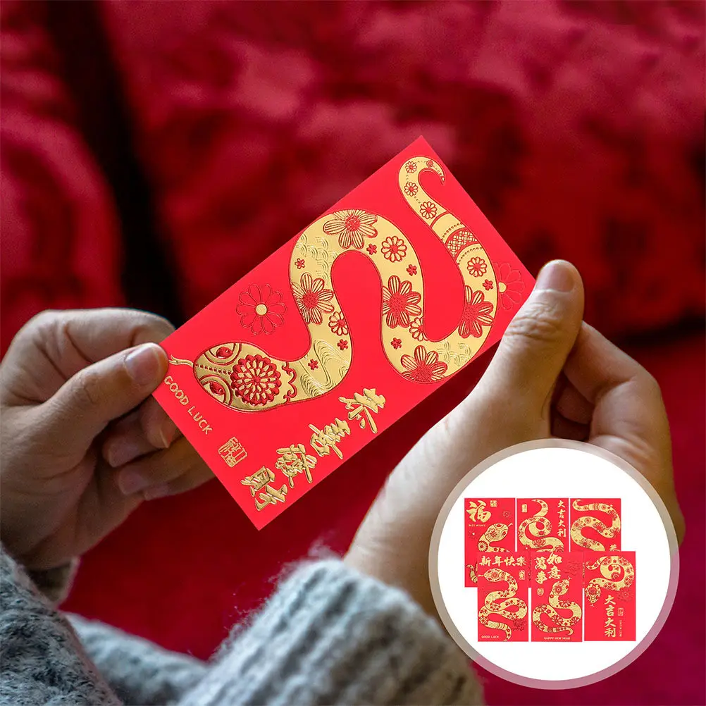 

60Pcs Year of The Snake Red Envelopes 2025 Chinese New Year Hongbao Money Holders Festive Decorative Envelopes for Wedding