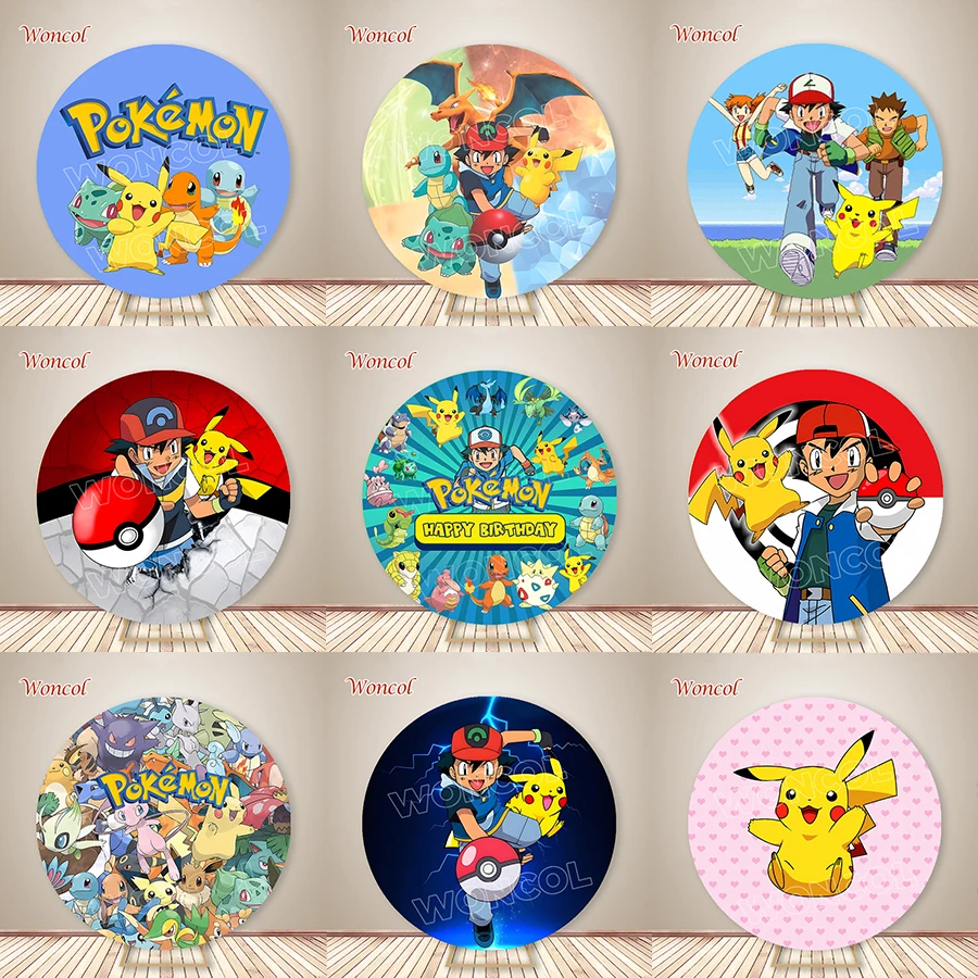 Pikachu Circle Backdrop Pokemon Birthday Party Backdrop Bulbasaur Squirtle Pikachu Ash Ketchum Round Cover Baby Shower Prop