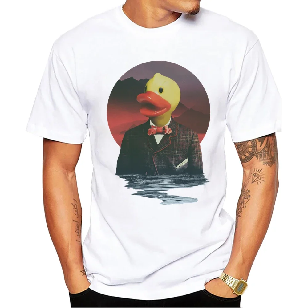 Men Clothing O-Neck Short Sleeve Male Casual Tops Vintage Holloween Crewneck Round Streetwear Demon Duck Print Men's T-Shirt