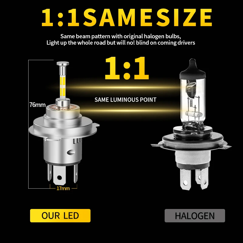 1PC/2PCS 360 4-Sided H7 Led Canbus Car Headlights Bulbs H4 HB2 9003 Automotive Fog Lights Turbo Mini HeadLamp White 6000K 12V