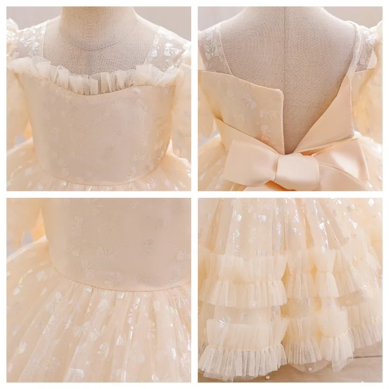 코팅이 있는 공주 드레스, 어린이 정장 드레스, 소녀 정장 드레스, 고급 아기 공연 드레스