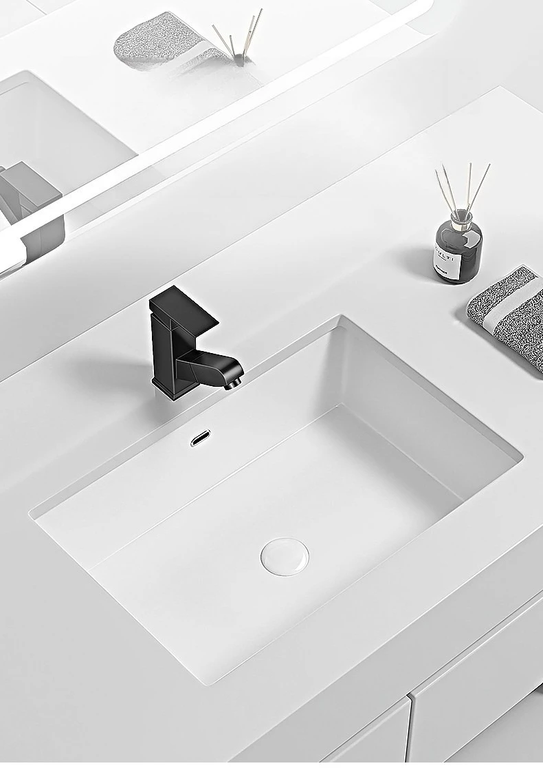 LMM large-capacity ceramic undermount square embedded flat-bottom washbasin bathroom