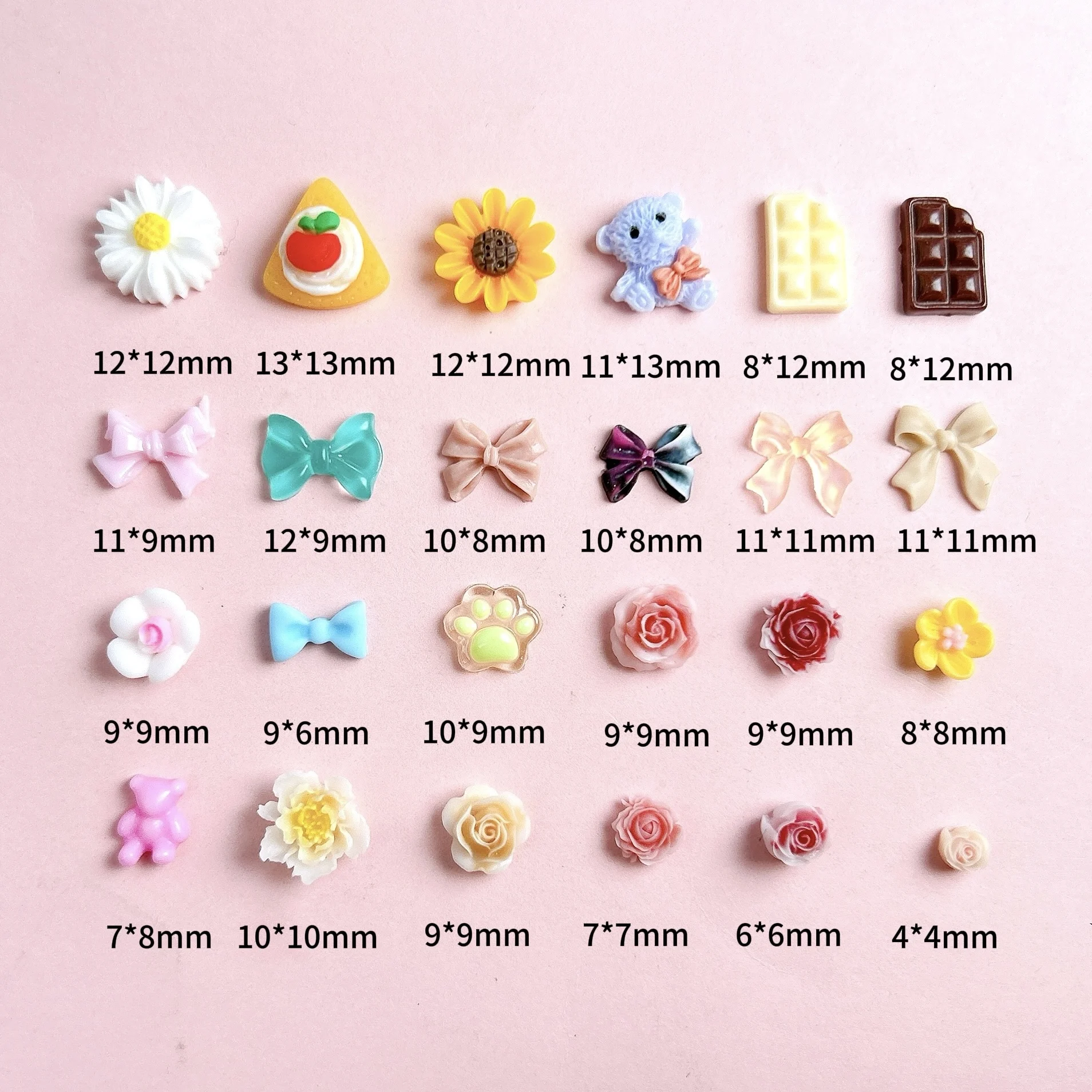 1Box Minimalist Ribbon Bow Tie Resin Nail Art Decorations 3D Colorful Flowers Simulated Sunflower Cake Nail Charms DIY Nail Sets
