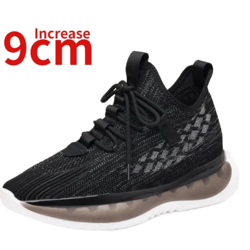 Casual Sneakers for Men's Sports Elevated Shoes Jogging Increased 9cm Summer Comfortable Breathable Mesh Height Increasing Shoes