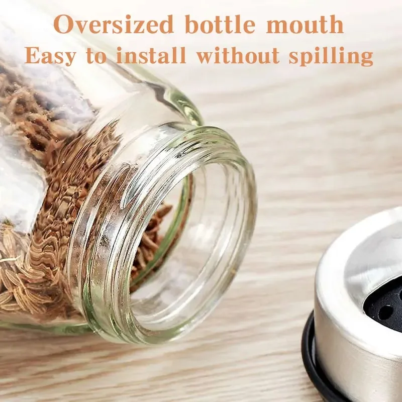 Kitchen Rotating Spice Bottle Set Glass Material Seasoning Salt Sugar Pepper Seasoning Storage Bottle Kitchen Spice Rack