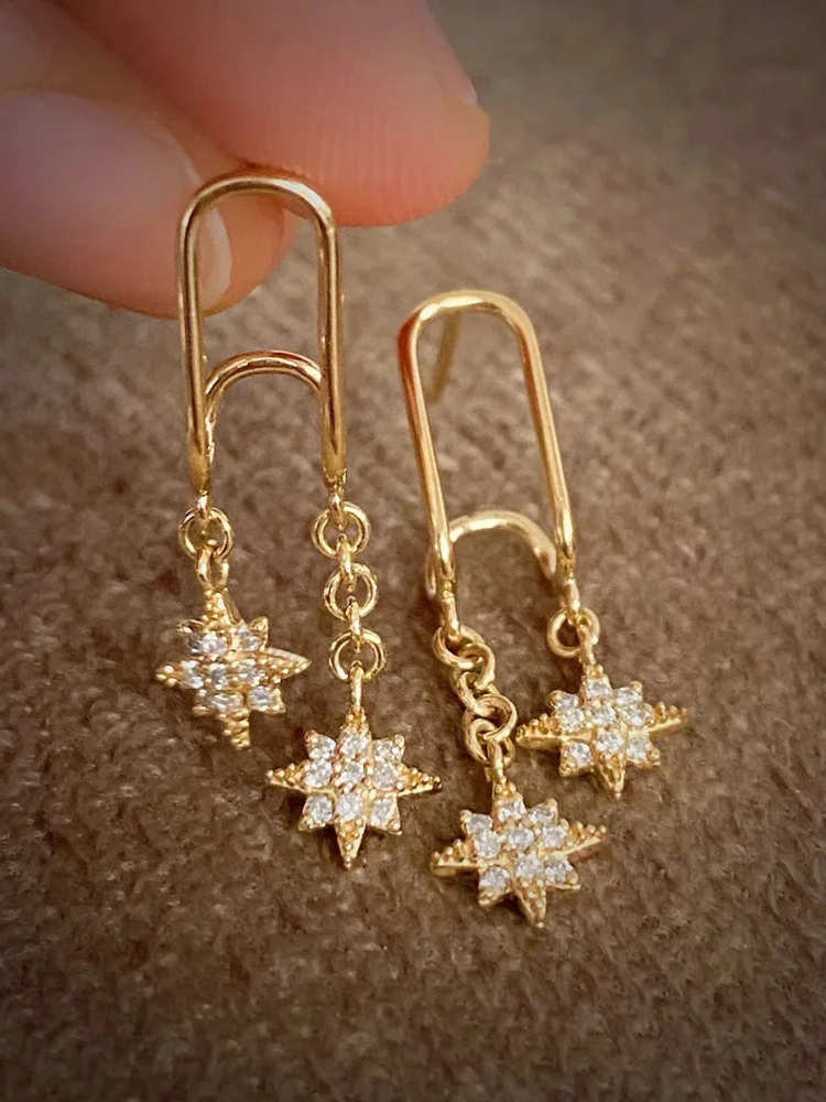 

S925 Sterling Silver Women's Stud Earrings Zircon Inverted U-shaped Hexagram Jewellery for Women Daily Wear Holiday Party Gifts