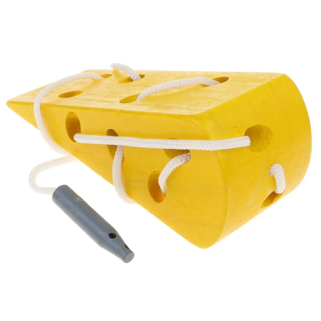 Rompecabezas Montessori de inteligencia infantil, juguete de queso de madera, juego de cordones para enhebrar