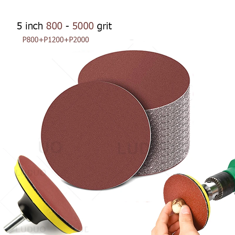 

5Inch Car Waxing Sponge Pad Polishing Kit Auto Sandpaper Buffing Sanding Disc Polisher Drill Adapter Headlight Restoration