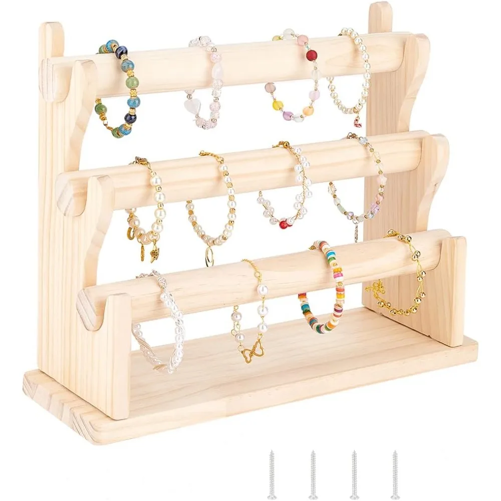 

Wood 3 Tier Detachable Bracelet Holder Bangles Display Storage Stand Hair Rope Display Organizer Retail Stores Counter Top