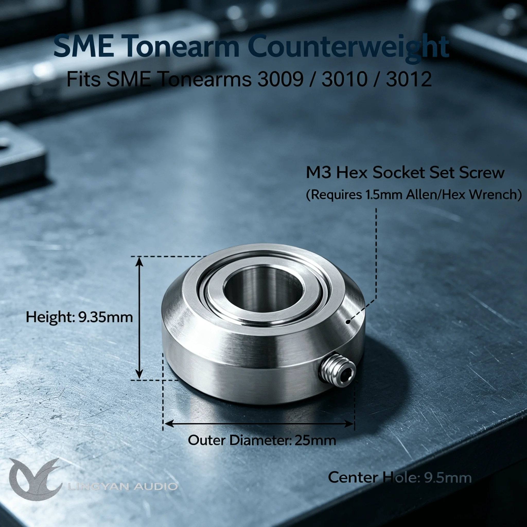 9.5mm Bore Counterweight Ring, 20g Stainless Steel Accessory For SME 3009/3010/3012 Tonearm Tracking Force Adjustment