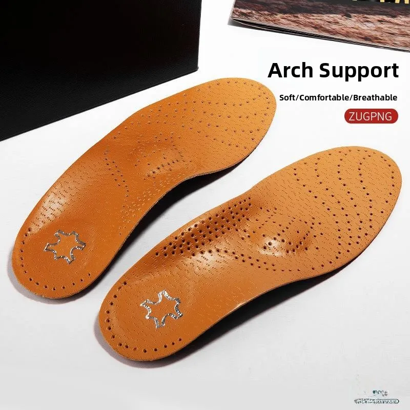 

Thickened Cowhide Shoe Insoles Sports Men's Women's Flat Foot Arch Support Shock Absorption Breathable Sweat Absorbing Odor C...