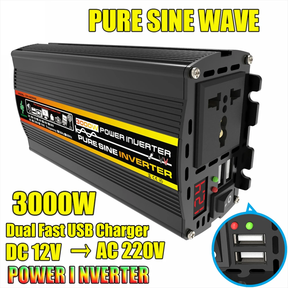 

Pure Sine Wave Inverter 8000/6000/4000/3000W Voltage Transformer Power Converter Solar Inverter 12V/24V/48V/60V To AC 110V 220V