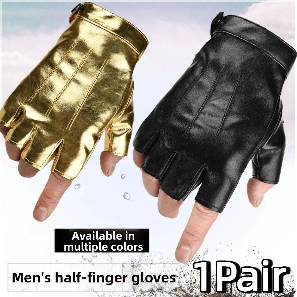 Fashion Punk PU Driving Gloves Button Design Cool Fingerless Mittens Gothic Breathable Performance Gloves Gym Fitness