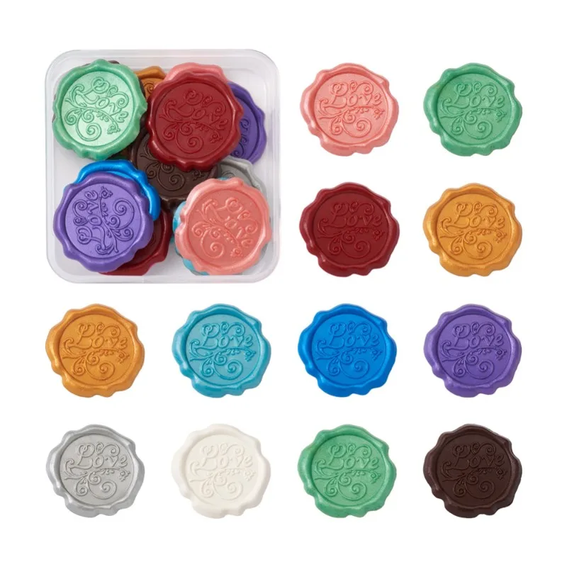 

20Pcs 10Colors Adhesive Wax Seal Stickers For Envelope Seal Word Love Mixed Color 33.4x33.4x2.2mm 2pcs/color