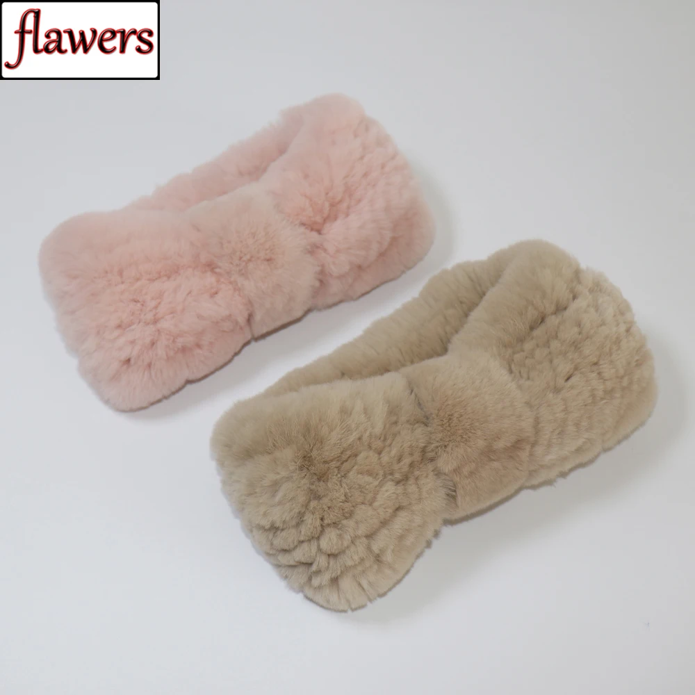 Women's luxury winter 100% rex rabbit fur knitted elastic headband high quality real fur hair band Fashion hair accessories