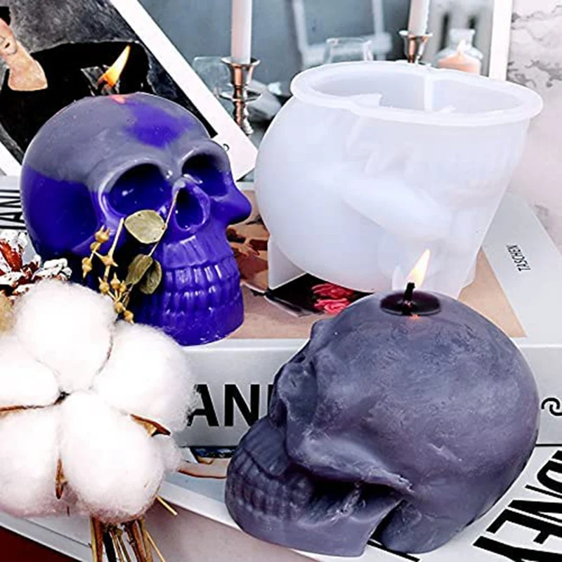 Grande Crânio Silicone Resina Molde, Halloween Vela Molde, DIY Sabão Making, Epóxi