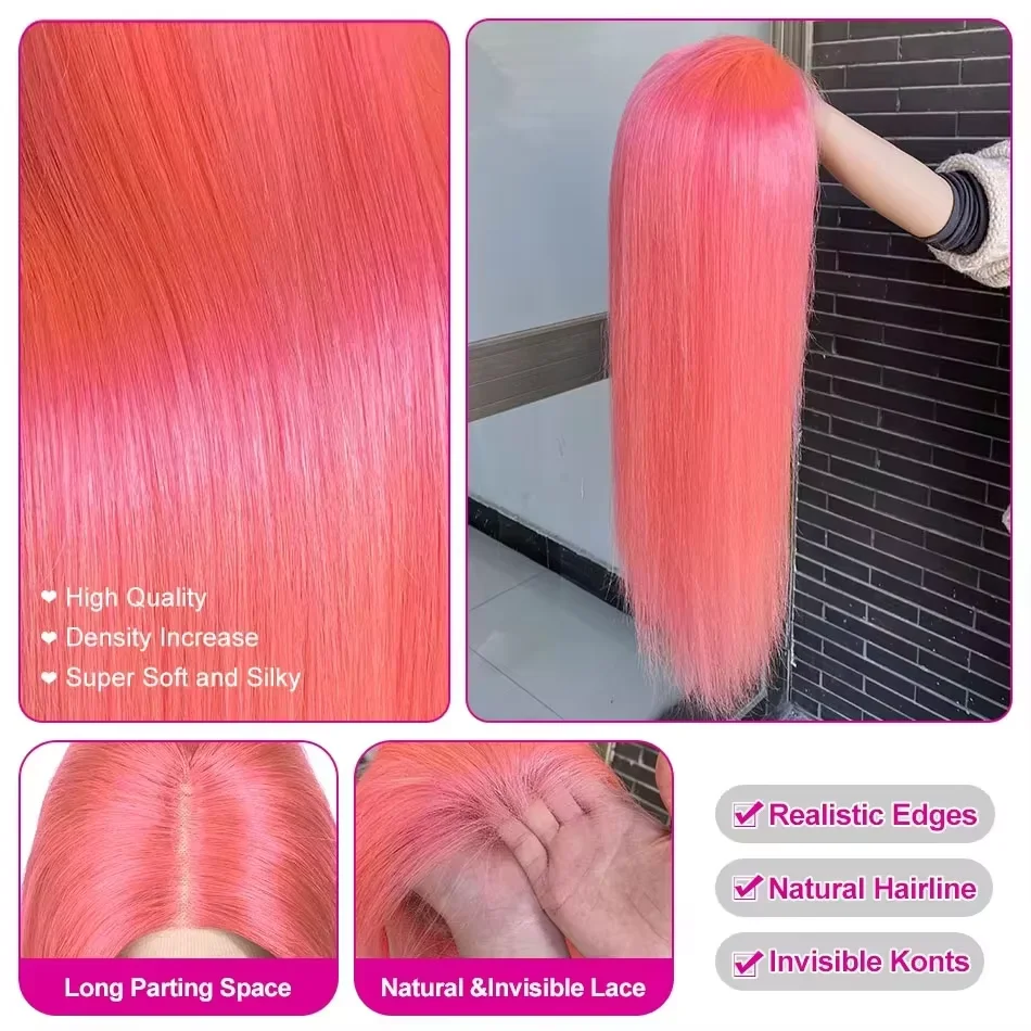 30 40 Inch Pink Bone Straight Human Hair Wig 200 Density 13x4 Hd Lace Frontal Wigs Brazilian Human Hair Colored Wigs For Women