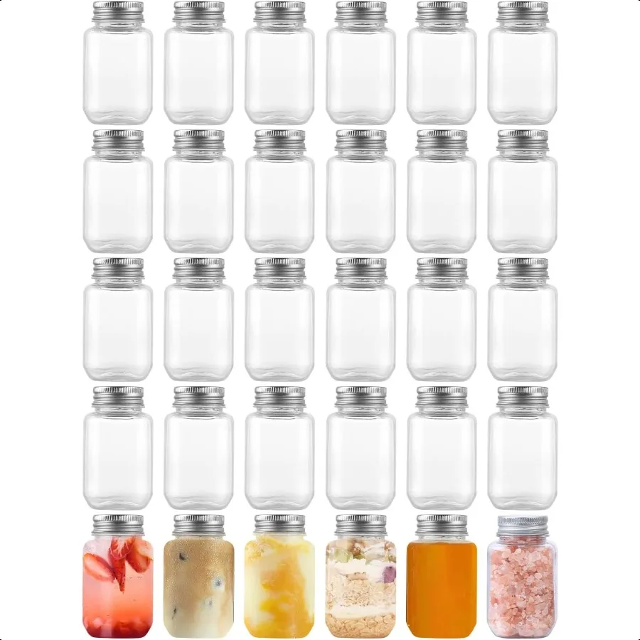 

novelinks 2oz Mason Jar With Lid Plastic Small Jars With Lids 2 oz Mini Jars 2 oz for Honey Jam Spice Beads Silver Lid 30 Pack