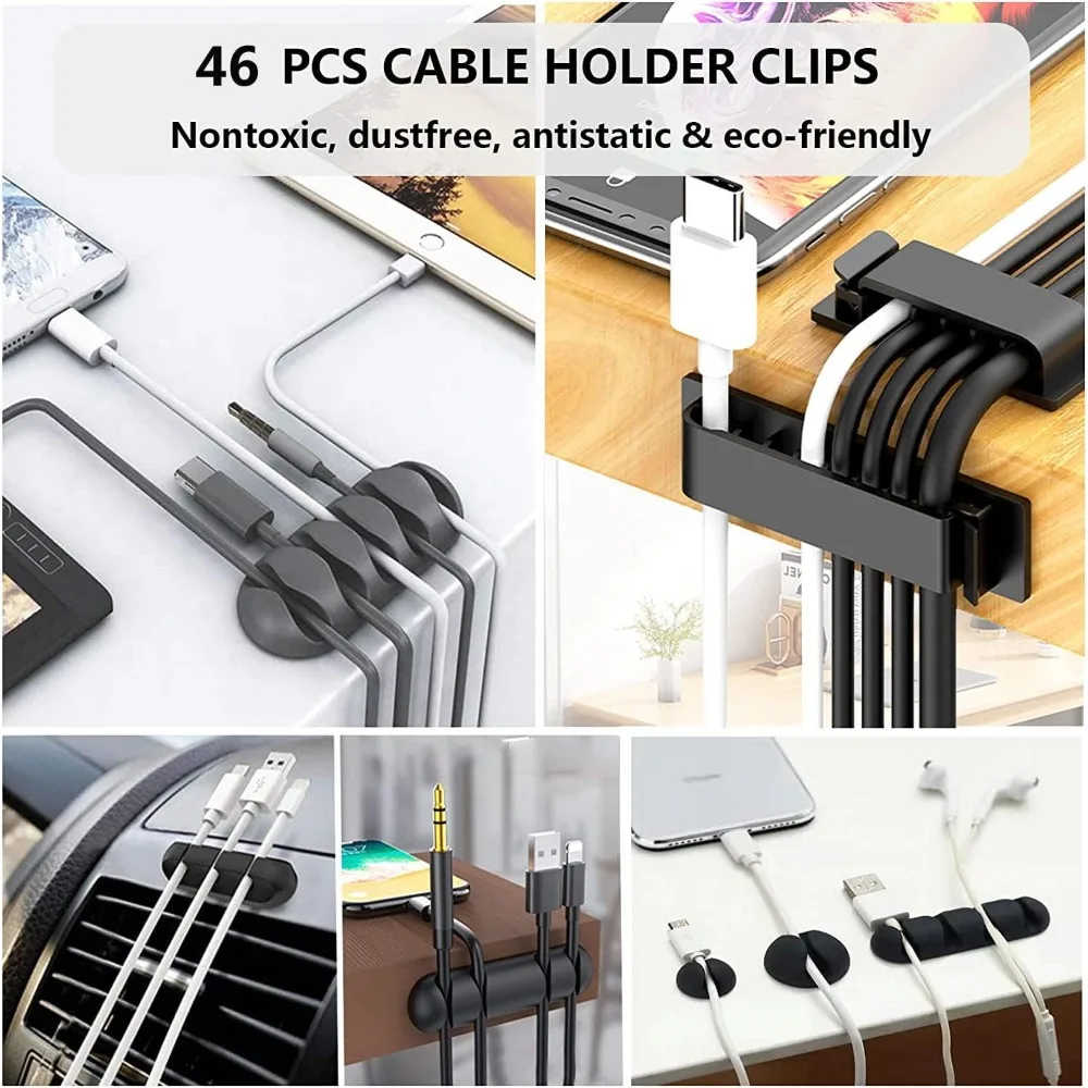 11 cable bracket, 35 cable clamp 10+2 roll cable tie and 100 fastening cable tie under computer TV table