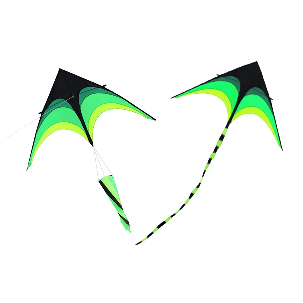 Giocattolo grande aquilone Delta da 1,6 m, aquilone verde facile da volare, aquilone acrobatico primario con coda da 10 metri con ruota per bambini e adulti per esterni