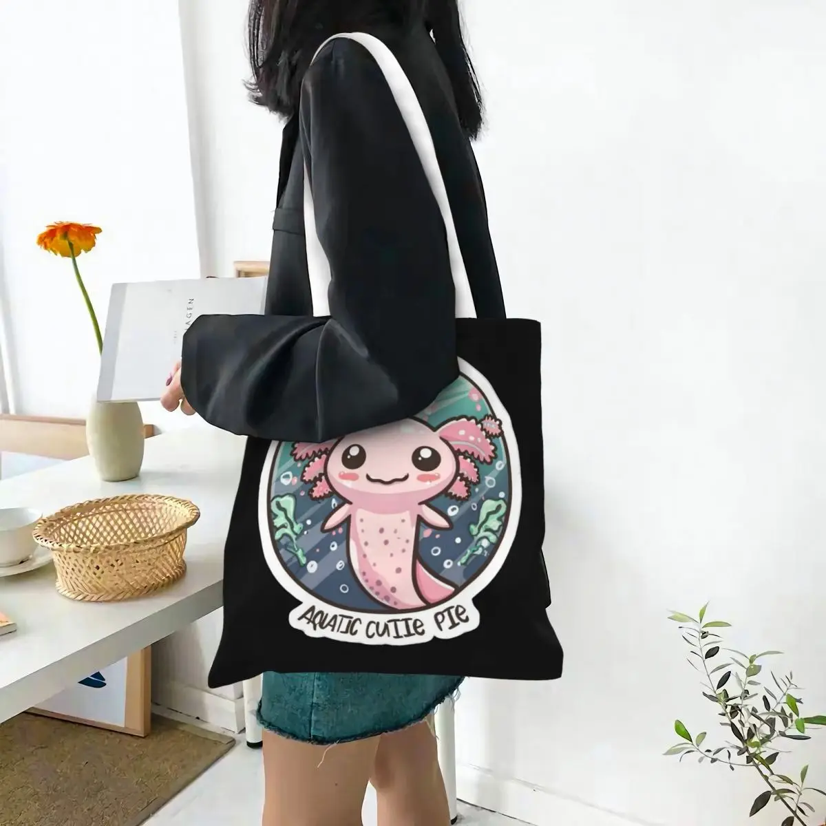 Axolotl Lover Merch bolso de lona para mujer, bolsos de compras informales de animales lindos, Handbang