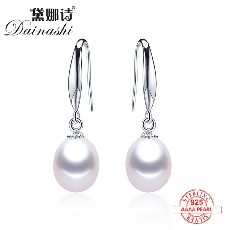 New High Quality Women Natural Pearl Drop Earrings 925 Silver Fashion Simple Earrings Cultured Freshwater Pearl Wedding Jewelry