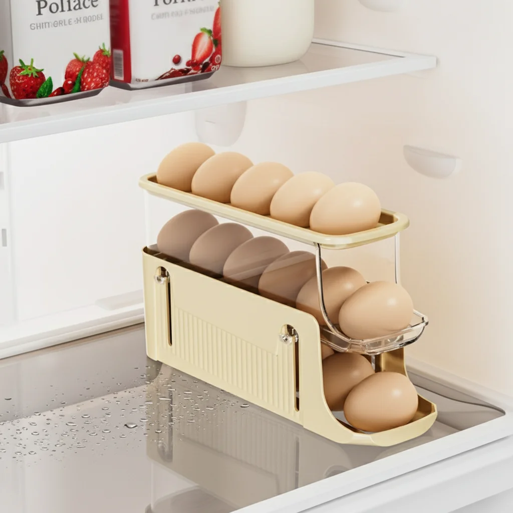 

3-Tier Large Capacity Egg Organizer with Slide-Out Function for Refrigerator Side Door