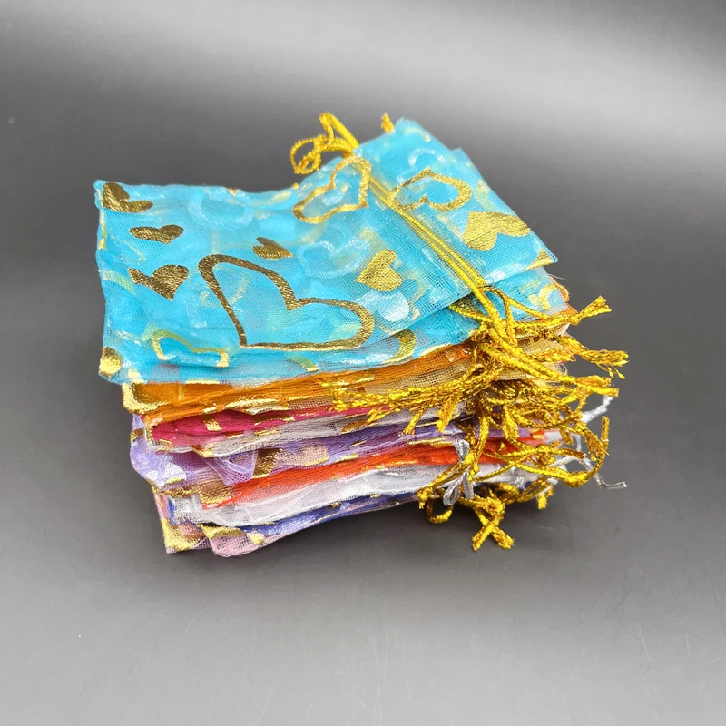 200pcs Jewelry Gift Bags Organza Drawstring Storage Bag Jewelry Packaging Bags Heart Gift Bag for Christmas Gift Pouches Sachet