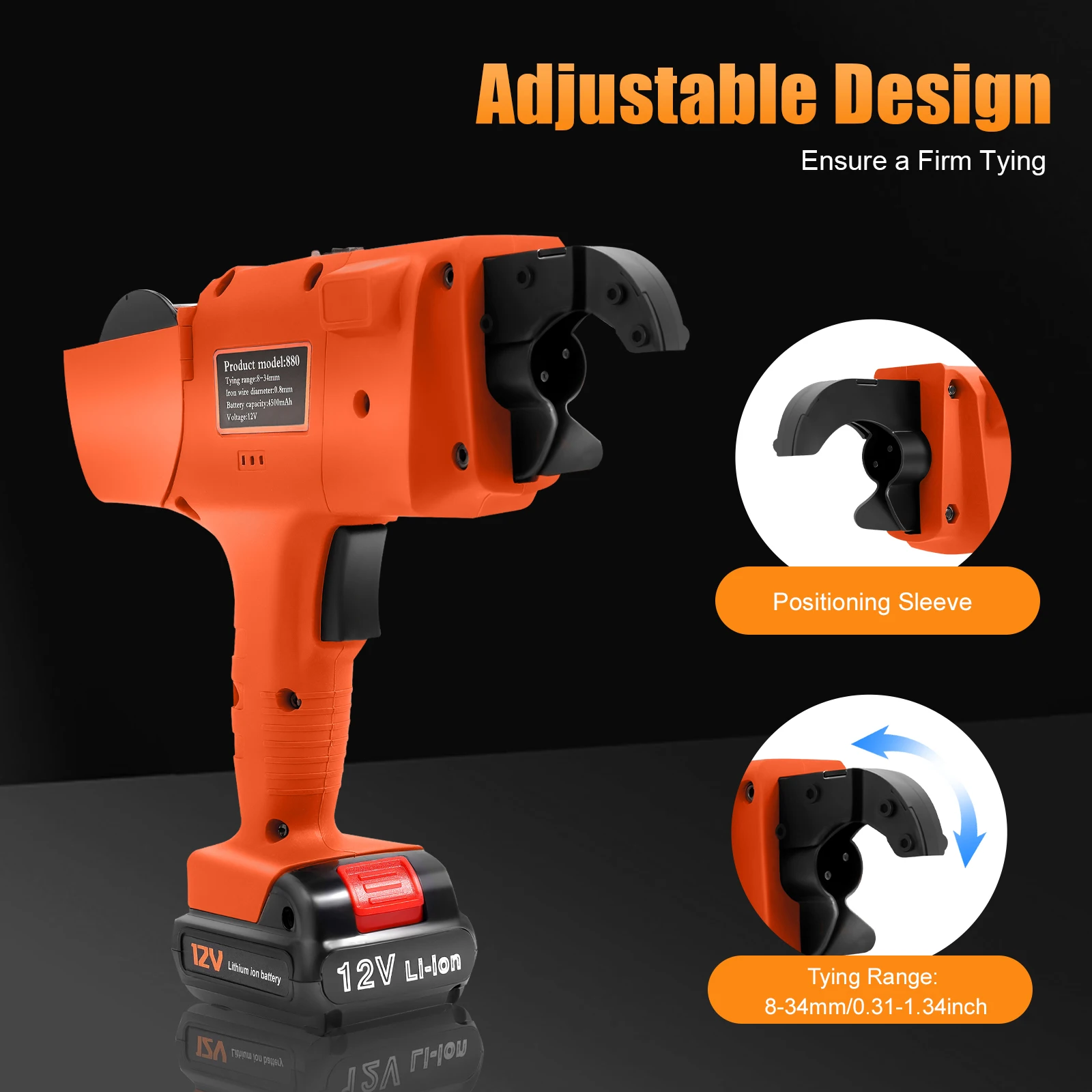 Drahtbiegewerkzeug, automatische Handbewehrungsstufe 8–34 mm, elektrische Bewehrungsbindemaschine 220 V, orangefarbenes Baubindewerkzeug – Detail 4