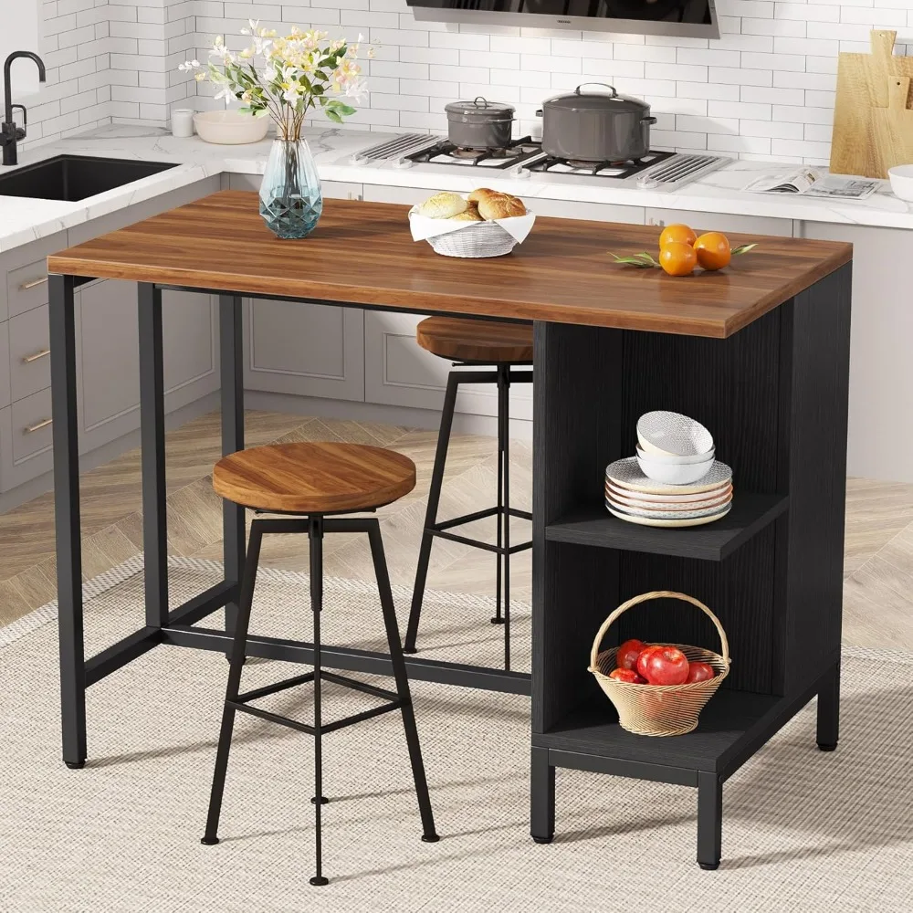 Kitchen Island, Kitchen Shelf Bar Table with 5 Open Storage Shelves and Large Worktop, Industrial Butcher Block Island