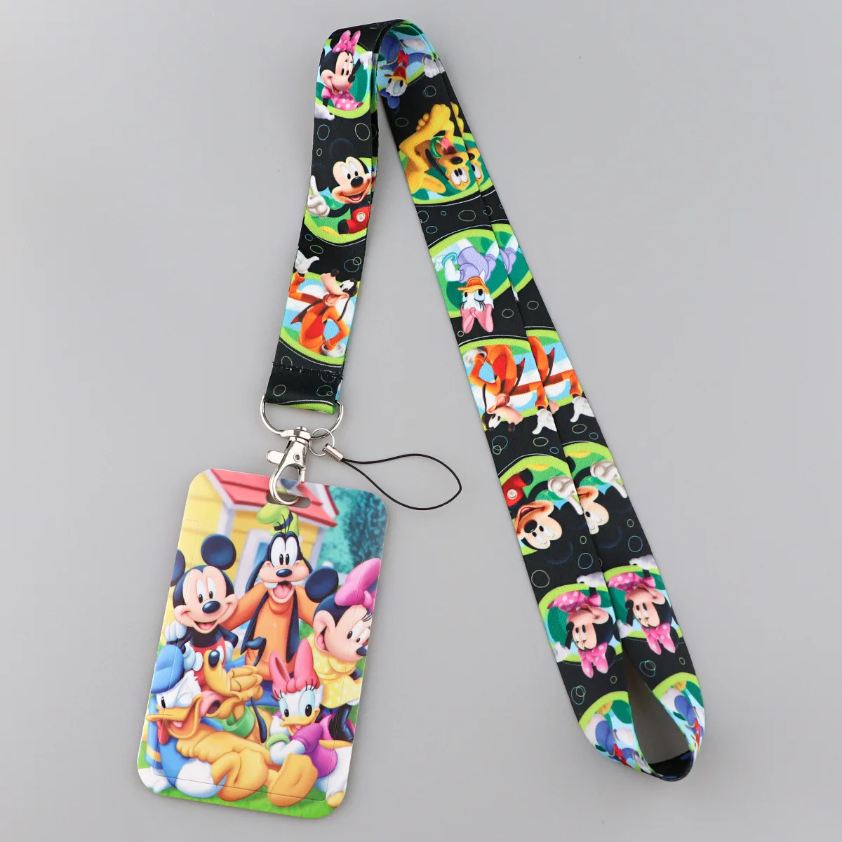 Mickey Mouse Disney Cartoon Pvc Card Cover Neck Strap Lanyards ID Badge Card Holder Keychain Phone Strap Kids Bus Card Bag