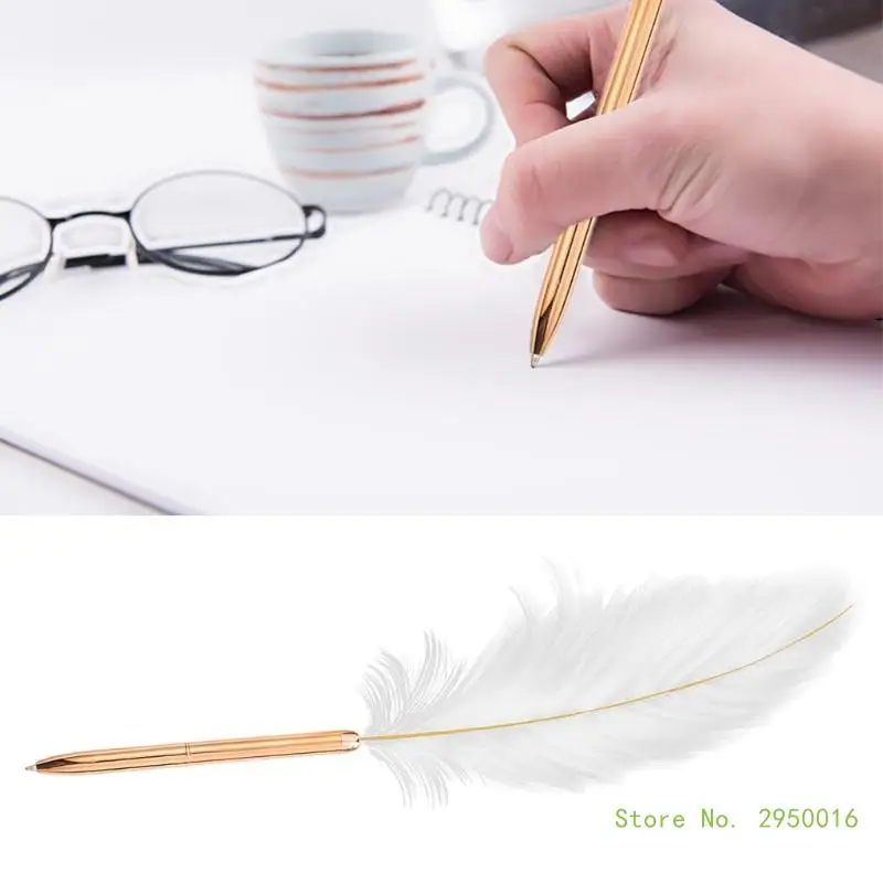 Stylish White Feather Ballpoint Pen Wedding Writing Pen Business Signature Pen School Supplies