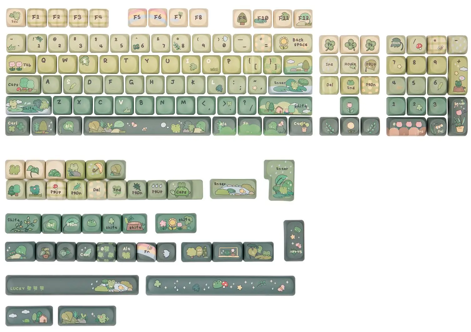 KiiBOOM × Cosydiaries Rainy Froggy Day 144 Keycap Set MOA/Cherry Profile 5-zijdige kleurstofsublimatie voor 60%/65%/75%/TKL/volledig formaat