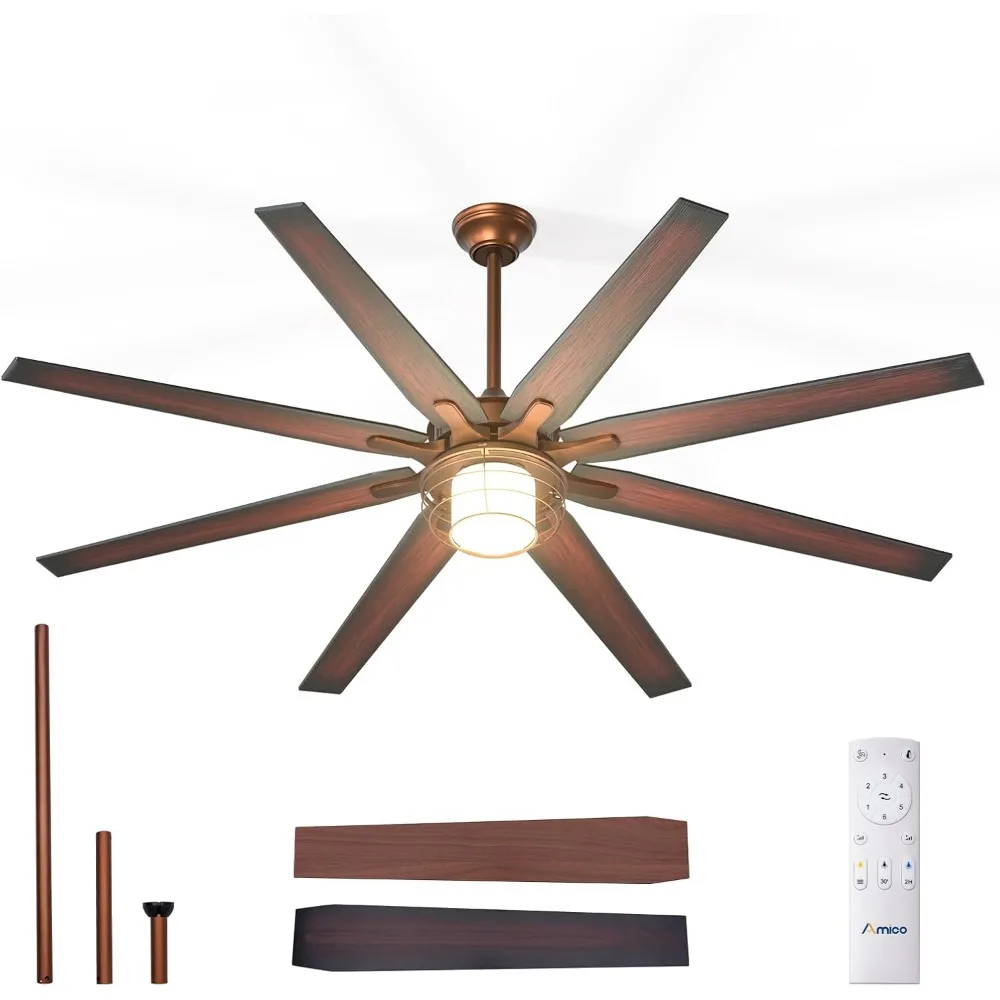 Ceiling Fans with Lights, 72'' Indoor/Outdoor Brown Ceiling Fan with Remote Control,Vintage Ceiling Fan for Bedroom, Farmhouse