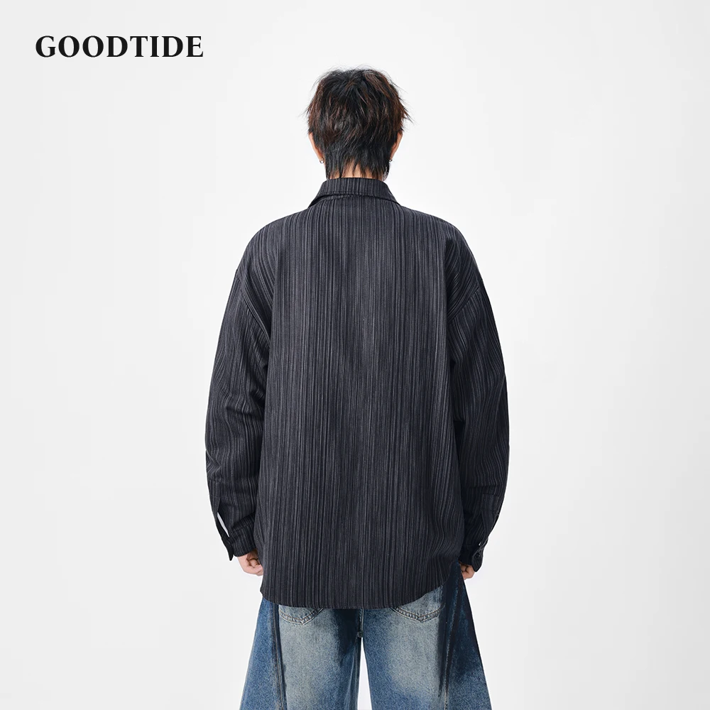 2025 Spring Autumn Men's Casual Long Sleeve Shirt Fashion Vertical Striped Pattern Chest Pocket Design Comfortable Button Up Top