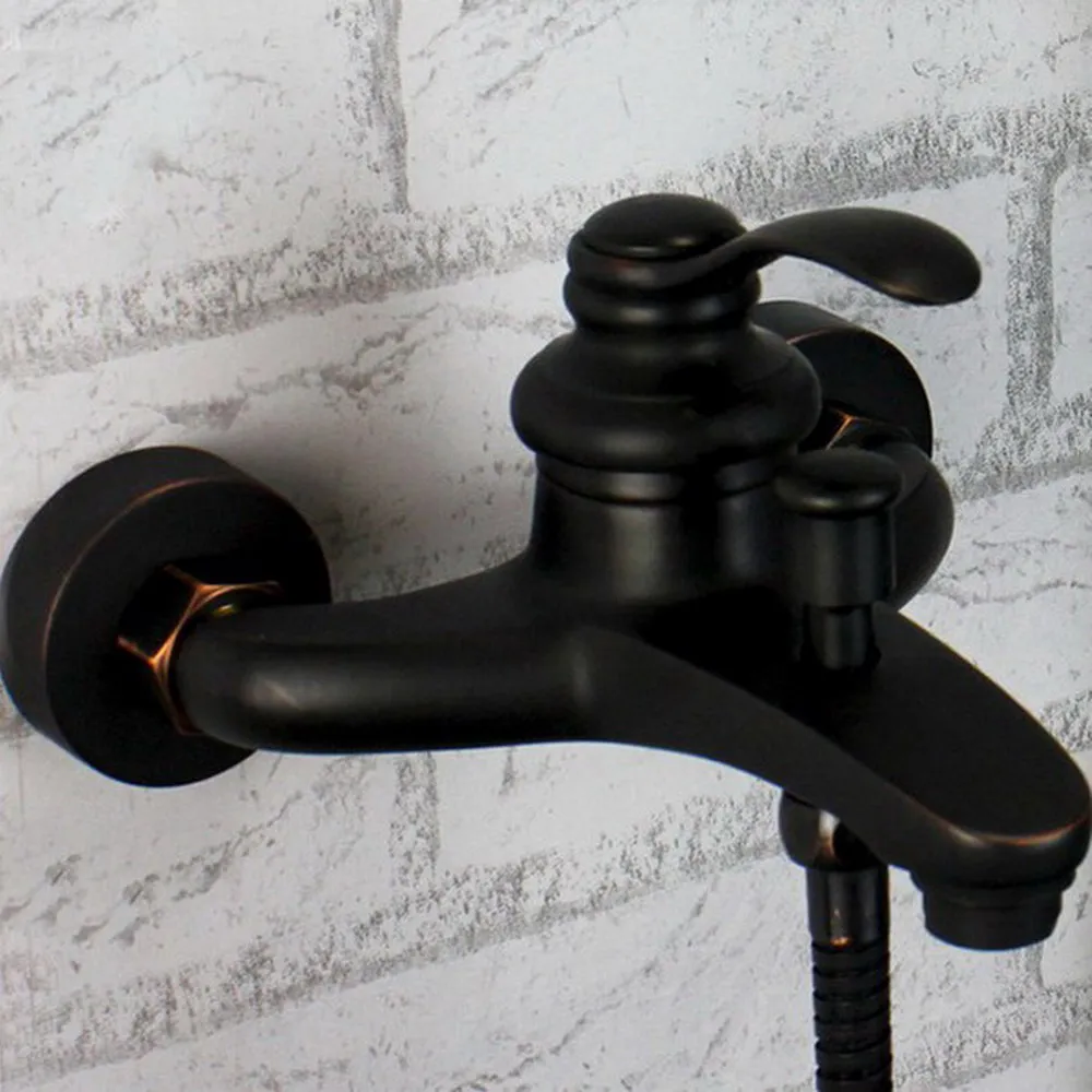 Black Oil Rubbed Brass Wall Mounted Bathroom Single Handle Bathtub Tap Hand Held Shower set With Wall bracket &1.5m Hose atf027