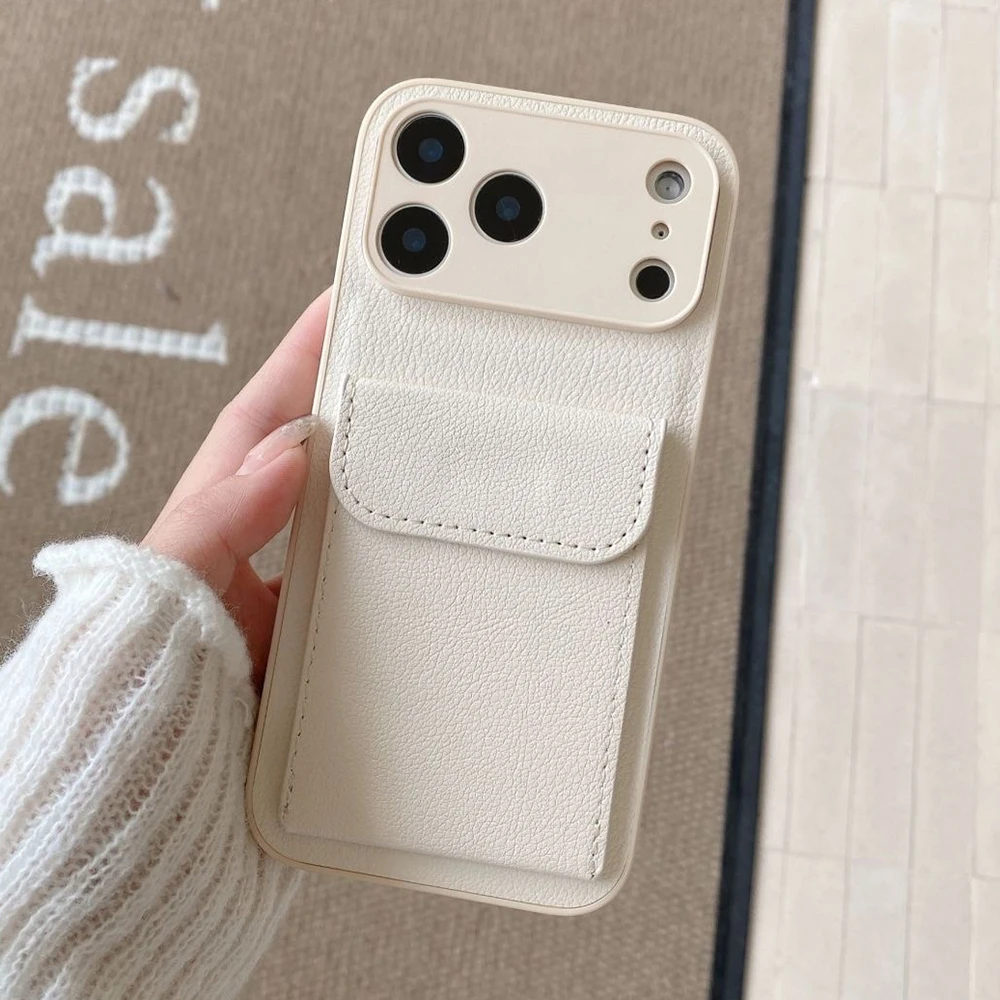 Card Slot Wallet PU Leather Bracket Case For iPhone Air 17 16 15 14 13 12 11 Pro XR XS Max Plus Mini Business Photo Clip Cover