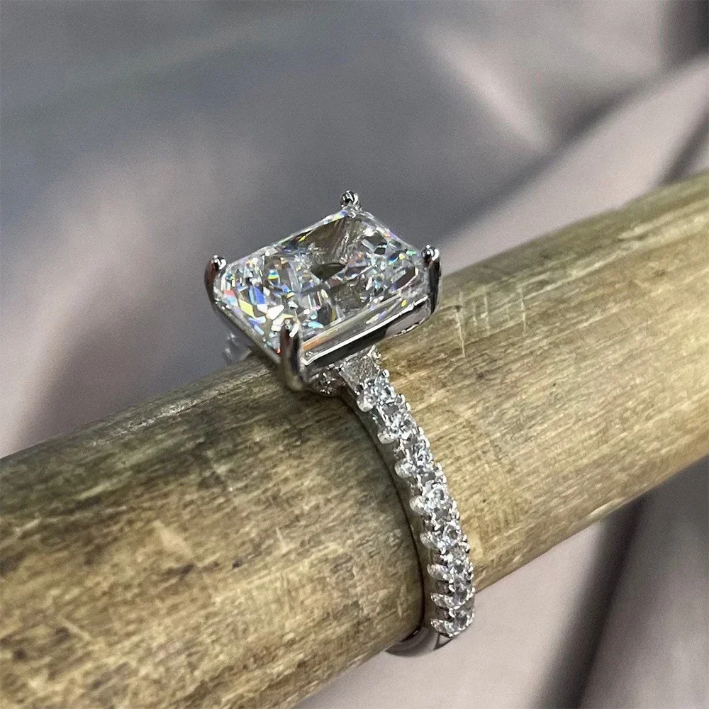 1/2/3 Carat Vintage Radiant Cut Moissanite Engagement Ring S925 Silver Rectangle Lab Diamond Promise Wedding Rings for Women