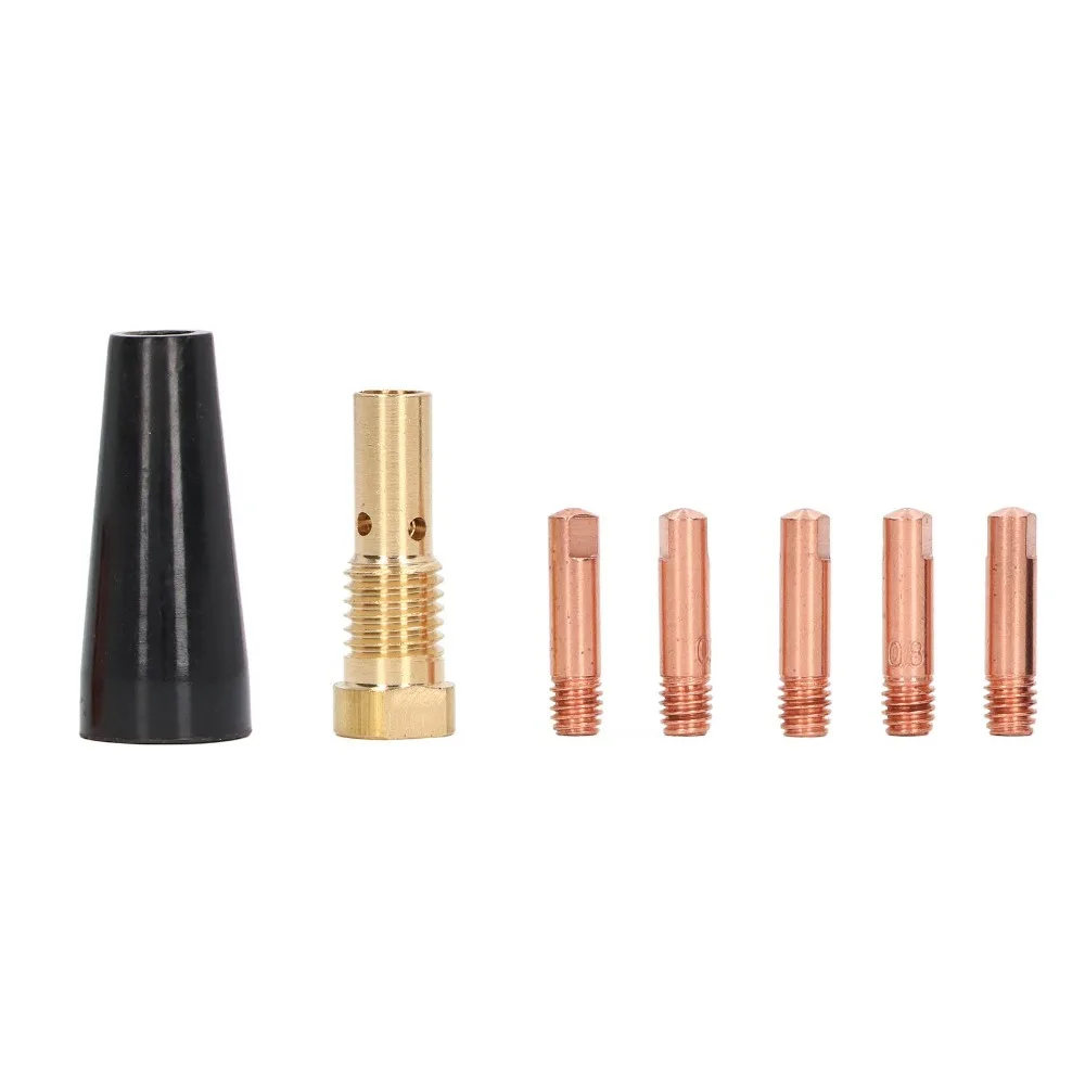 7pcs 7 Piece Set MIG Welding Kit Brass Gasless Nozzle MIG Gun Nozzle Kit Conductive Tip Copper Tip Welding Tip Diffuser