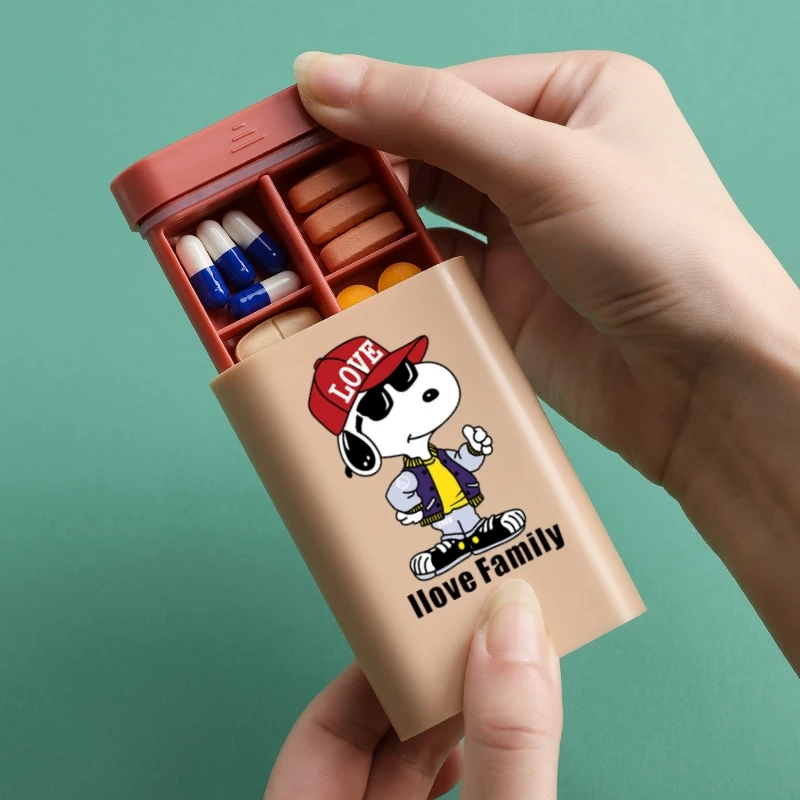 Anime Kawaii Snoopy Spiked Cartoon Pill Medicine Box Mini Portable Pills Organizer Case 7 Days Moisture Sealed Small Storage Box