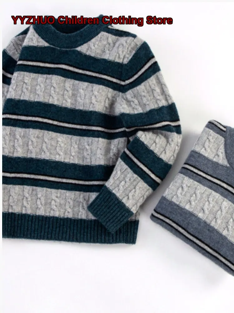 Kids Knit Top Boys Girls Autumn Winter Pullover Sweater Solid Color Thickened Warm Soft Base Layer Top