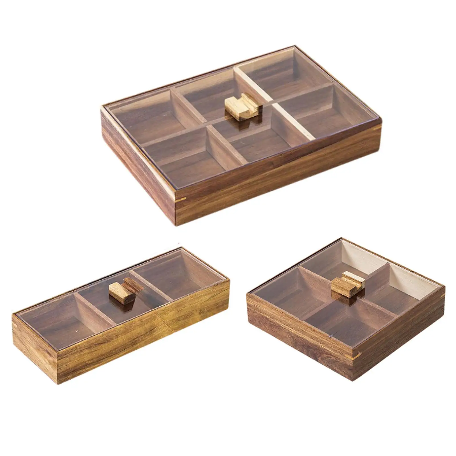 Divided Serving Tray Snack Platter Organizer Multifunctional Food Server Container Wood Appetizer Tray for Dessert Cookies