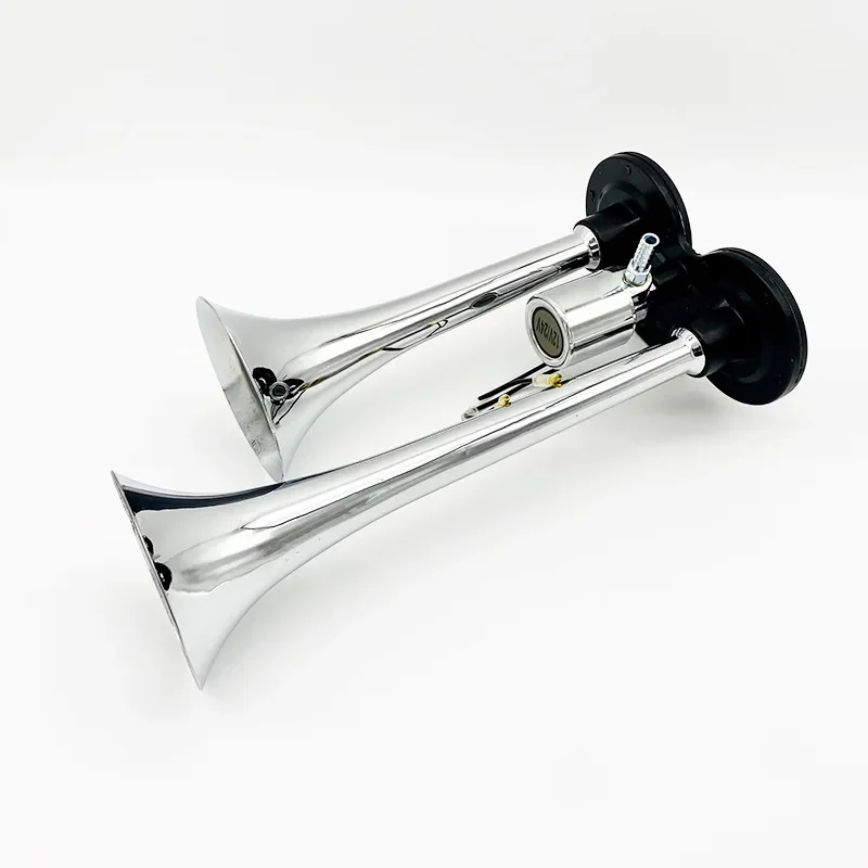150DB Car Horn Double 12V/24V Air Pump Tube Zinc Alloy Air Horn Large Truck and Bus Horn Air Horn Train Horn Silver Plating