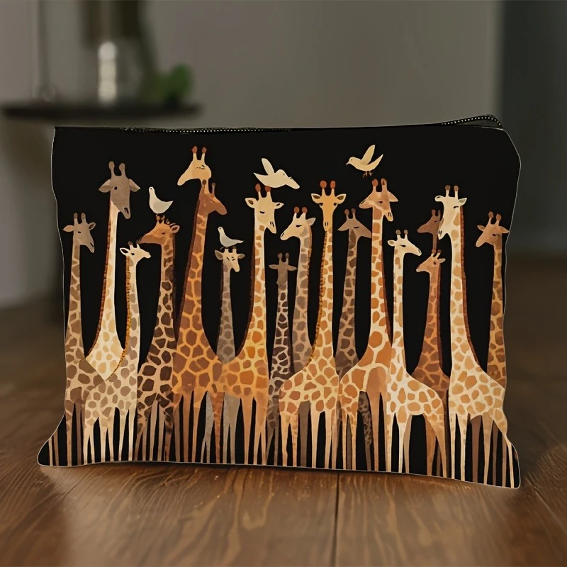 Giraffe Pattern Print Makeup Bag with Zipper Fashionable Style, Multi-Functional Toiletry Bag Durable And Portable Pouch