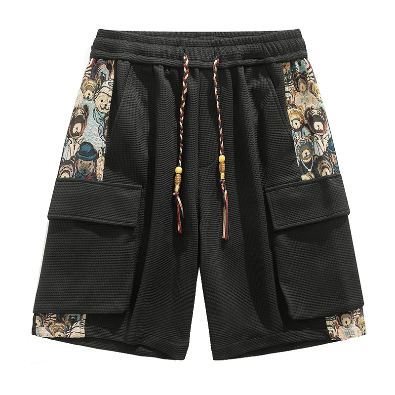 

Модные мужские шорты-карго вафельного цвета | Мультяшный принт | Регулировка шнурка | Мульти - карманы | Летняя уличная и повседневная одежда