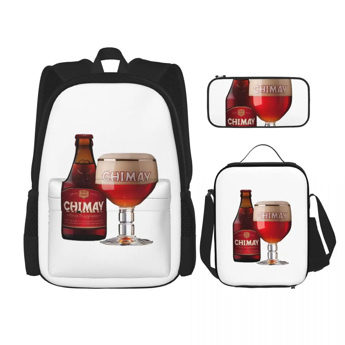 

Chimay Logo Backpacks Students Bookbag School Bags Rucksack Lunch Bag Pen Bag Three-Piece Set