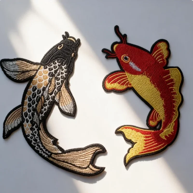 

Patches Ironing Cloth Sticker Lucky Goldfish Auspicious Koi Adhesive-backed Embroidered Clothing Creative DIY Decoration