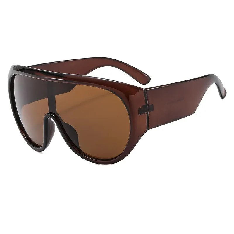 Luxury Brand Retro Big Frame Women Sunglasses Tea Color Square Pilot Shades UV400 Cool Men One Piece Sun Glasses image 4